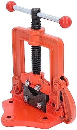 Bench Pipe Vice 2 Inch Capacity Heavy Duty Yoke Clamp Alloy Steel Construction for Threading Cutting Plumbing Workholding Tools