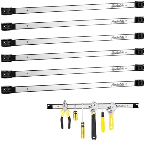 6 Pieces 24" Magnetic Tool Holder Strip, Stainless Steel Surface Tool Magnet Bar, Metal Tool Organizer Rack for Garage Organization, Easy To Install in Workshop, Mounting Screws Included