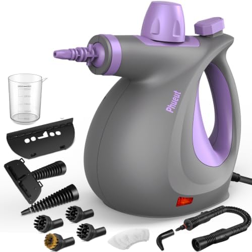 Phueut Pressurized Handheld Multi-Surface Natural Steam Cleaner with 12 pcs Accessories, Multi-Purpose Steamer for Home Use, Steamer for Cleaning Floor, Upholstery, Grout and Car (Purple)