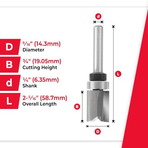 Amana Tool - 45361 Carbide Tipped Flush Trim Plunge Template 9/16 Dia x 3/4" x 1/4 Sha