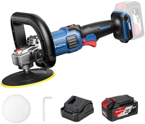 Dong Cheng 20V Brushless Cordless Polisher, Includes 4.0Ah Batteries, 500-3000RPM Buffer Polisher, 6-Speed with 6" Car Polisher Pad, Rotary Polisher for Car Detailing & Polishing.