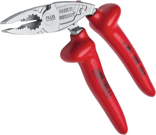NWS 8" Ergonomic High Leverage Combination Pliers ErgoCombi 1000V - Matte Chromium - Plastic Grip