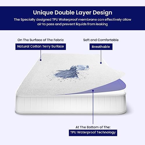 V Berth Mattress Protector - Fitted Style Ultra Soft Terry Cotton - 100% Waterproof V Berth Mattress Protector Pad - Ultra Soft Cooling Smooth Noiseless Washable - Fits Upto 10" Deep, White