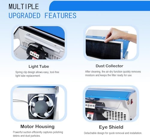 110V 800W Jewelry Polisher Machine with Digital Display, Jewelry Polisher Bench Buffer with Integrated Dust Collector, Exhaust Fan, Work Light and Motor Housing