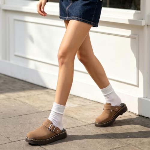 Athlefit Women's Slip On Suede Clogs with Back Strap
