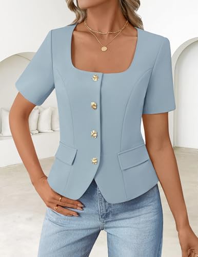 ZESICA Womens Summer Vest Top Short Sleeve Blouse Suit Blazer Work Outfits