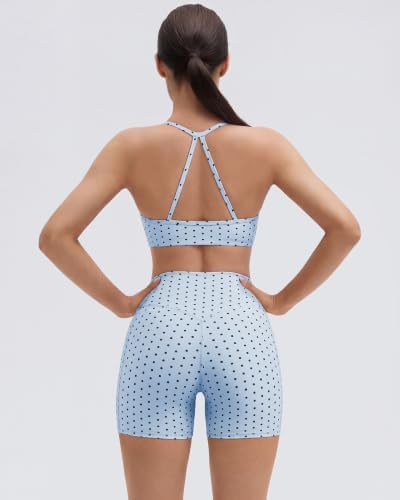 SUUKSESS Women 2 Piece Workout Sets Padded Halter Sports Bras High Waisted Biker Shorts with Pockets