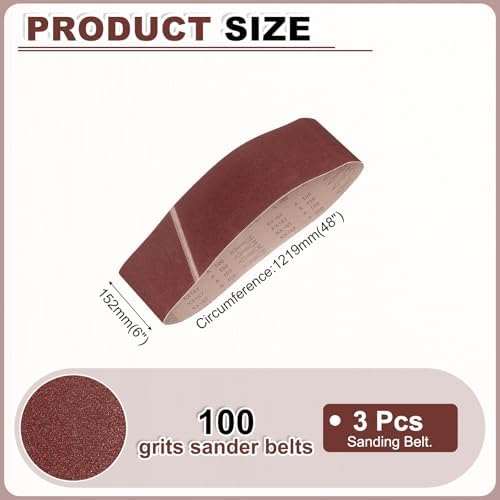 HARFINGTON 6 x 48 Inch Sanding Belts, 3 Pcs 100 Grits Aluminum Oxide
