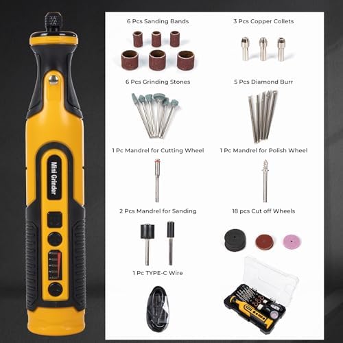 7.2V Cordless Rotary Tool Kit, 28000 RPM Mini Grinder with 65-Piece Accessories, Variable Speed Electric Drill Set with LED Light for Engraving, Polishing, Cutting, Wood Carving, DIY Crafts