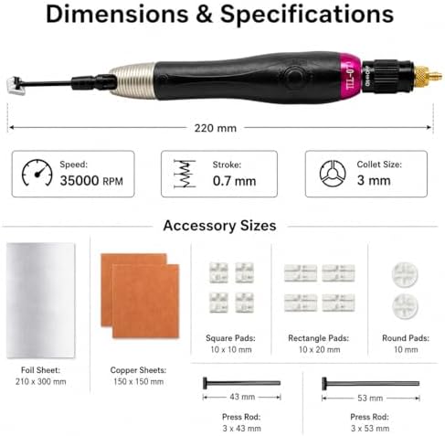 Professional Micro Air Reciprocating Sander Kit, 35000 RPM High Speed Pneumatic Linear Profiler with 0.7mm Micro Stroke Length, Pen-Style Detail Flat Surface Polishing File Tool