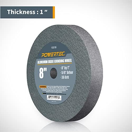 POWERTEC Bench Grinder Wheel 8 Inch White 36/60/80 Grit, Aluminum Oxide Grinding Wheel for Bench and Pedestal Grinder, 1" Thick 5/8" Arbor, Sharpening & Shaping Drill Bits, Blade, Chisel, 3PK (15531)