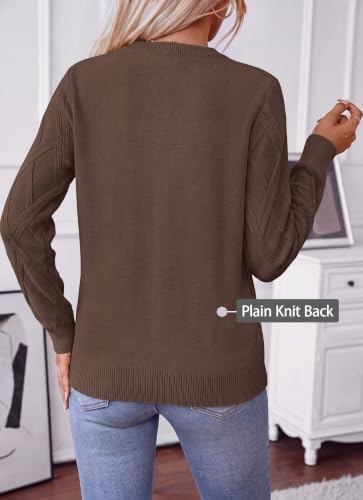 Okiwam Women's Long Sleeve Sweaters Crewneck Cable Knit Pullover