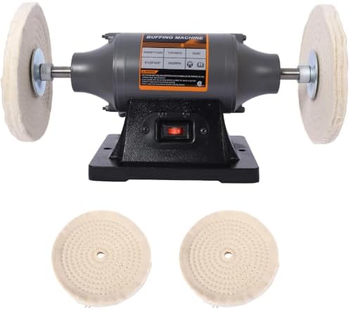 Bench Buffer Polisher – Heavy-Duty 3450 RPM Benchtop Buffing Machine for Jewelry, Metal, Knives, Wood & Jade, 370W Power Grinder with Dual Buffing Wheels & Cast Iron Base (8-Inch)