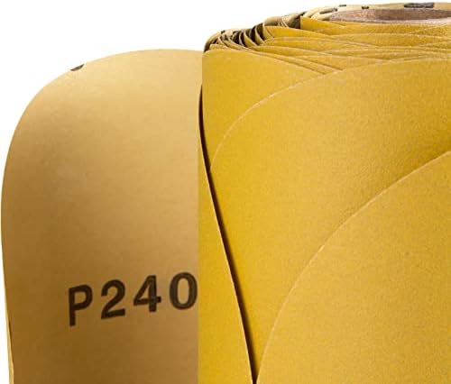S SATC Premium Gold Sandpaper 6 Inch 100 PCS Sanding Discs 240 Grit Self Adhesive Stickyback Sandpaper Roll Aluminum Oxide PSA Sandpaper Discs for Wood, Metal, and Car Paint