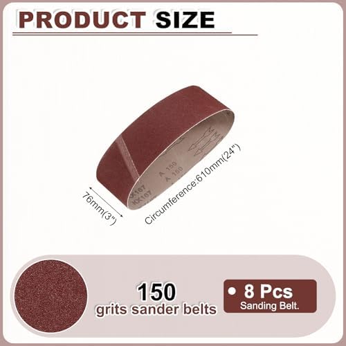 HARFINGTON 3 x 24 Inch Sanding Belts, 8 Pcs 150 Grits Aluminum Oxide