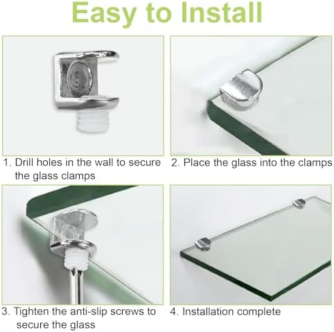 Adjustable Glass Shelf Bracket, 60Pcs Frameless Glass Clamp with Pin Wall Mounted Clips for 4-8mm Glass Cabinet