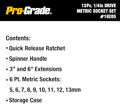 Pro-Grade 13-Piece 1/4-Inch Drive Metric Mechanics Tool Set, 19205 | Dyna Drive Technology Maximizes Torque and Helps Prevent Fastener Rounding