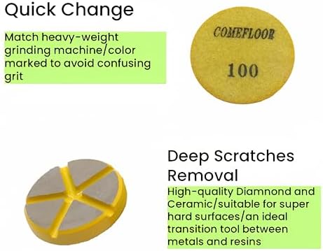 Hybrid Ceramic Transitional Diamond Polishing Pucks for Concrete Terrazzo Floor, 3 Inch Hook and Loop Aggressive Floor Grinding Discs, 100# 9PCS