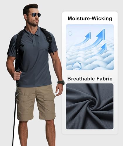ZITY 5 Pack Polo Shirts for Men with Pocket Dry Quickly Short Sleeve Athletic Outdoor Work Collared Shirts