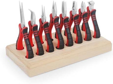 Jewelry Pliers Sets Jewelers Making Tools Kit, Professional 8 piece Mini Wire Plier with Wood Holder for Beading, Crafting, Crimping, Cutting, Repair, Wrapping, Complete Quality for Adults Starter