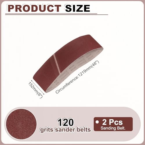 HARFINGTON 6 x 48 Inch Sanding Belts, 2 Pcs 120 Grits Aluminum Oxide