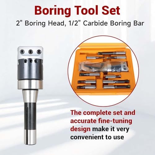 findmall 2 Inch Boring Head R8 Shank Boring Tool Set 9pcs 1/2" Carbide Bar