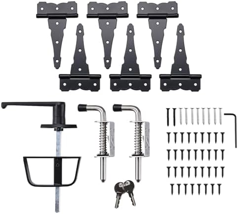 Shed Door Kit, 5-1/2" L-Handle Door Lock with Latches and 6" Hinges | Shed Door Hardware Kit, Barn Door Lock Set