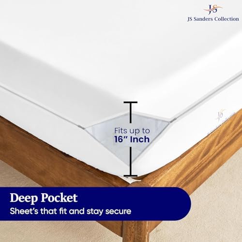 JS Sanders Zippered Mattress Protector Full Size – Soft 100% Egyptian Cotton, 600 Thread Count Deep Pocket Fitted Sheet Encasement Cover for Bed Breathable, 12-16 Inch Fit, White 54x75