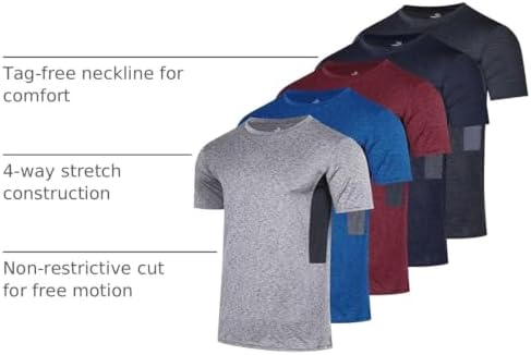 5 Pack Men's Dry Fit Workout T Shirts Crew Neck Athletic Gym Running Tees