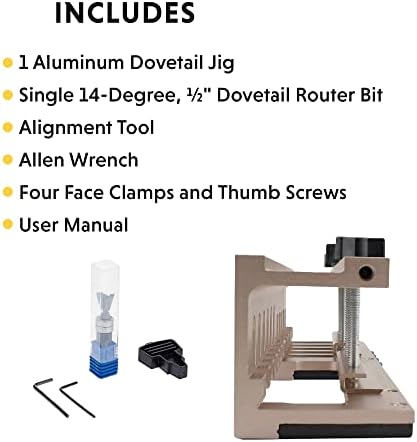 General Tools Woodworking Dovetail Jig - 12" Template Kit for Furniture & Wood Cabinet Making,Gold