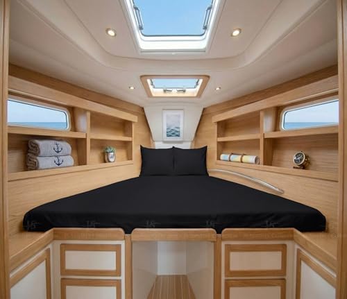 JS Sanders V Berth Boat Sheet 3 Pcs 600 TC Egyptian Cotton,Black