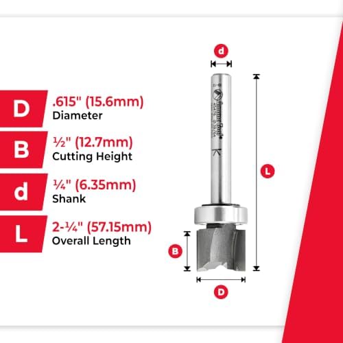 Amana Tool - 45476 Carbide Tipped Straight Plunge .615 Dia x 1/2 x 3/8 Shank with Upper Bb