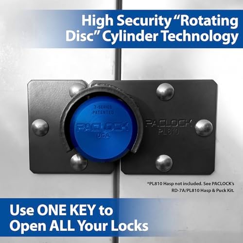 PACLOCK's 7-Series Flat Back Puck w/Tapped Holes, High Security Rotating Disc, Manufacturer-Controlled Key Assigning, Exclusive Key Number, Keyed Differently w/ 1 Key, Silver
