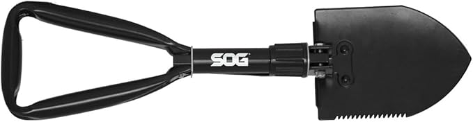 SOG Entrenching Tool- 18.25 Inch Folding Survival Shovel with Wood Saw Edge and Tactical Shovel Carry Case- Black (F08-N)