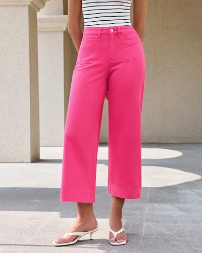 GRAPENT Women's Wide Leg Jeans High Waisted Cropped Stretchy Denim Pants