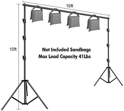 HYJ-INC 10 x 10Ft Photo Video Studio Heavy Duty Adjustable Muslin Backdrop Stand Background Support System Kit for Photography with Carrying Bag，4 Pcs Spring Clamps