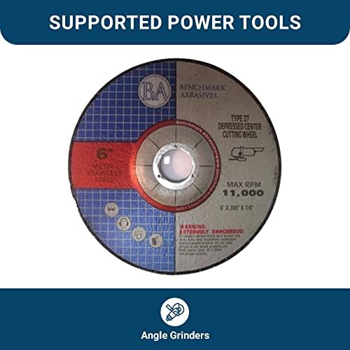 Benchmark Abrasives Grinder Cut Off Wheels 6 Inch Aluminum Oxide Depressed Center Thin Type 27 for Metals, .045" Thick 7/8" Arbor, Angle Grinder Cutting Disc, Grinding Cutting Wheel - 100 Pack