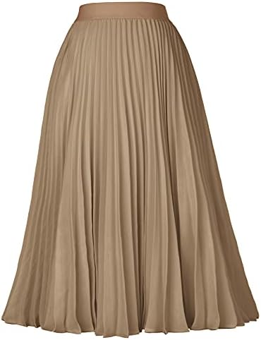 GRACE KARIN Pleated Midi Skirt for Women Chiffon A-Line Outfits