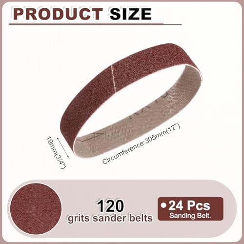 HARFINGTON 3/4 x 12 Inch Sanding Belts, 24 Pcs 120 Grits Aluminum Oxide
