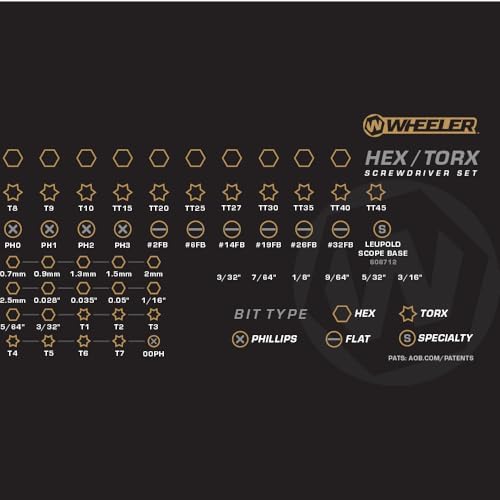 Wheeler 30 Piece SAE/Metric Hex and Torx Benchtop Screwdriver Set for Pistol Rifle Handgun Gunsmithing Rebuild and Maintenance
