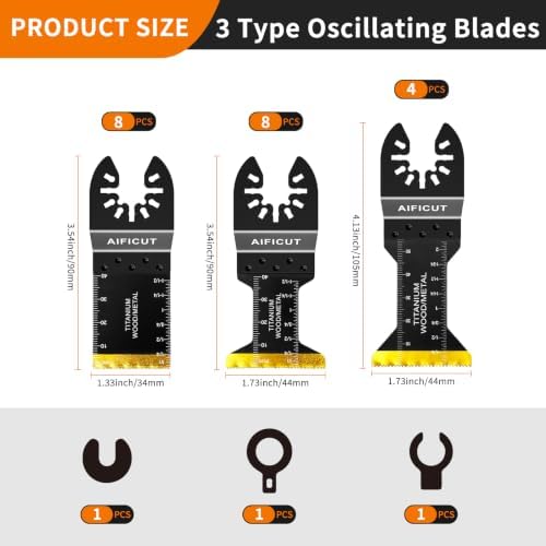AIFICUT 20 PCS Titanium Oscillating Saw Blades,Universal Multitool Blades for Metal Nails Hard Material and Wood Plastic,Multi Tool Blades Kits Fit Dewalt Bosch Milwaukee Ryobi