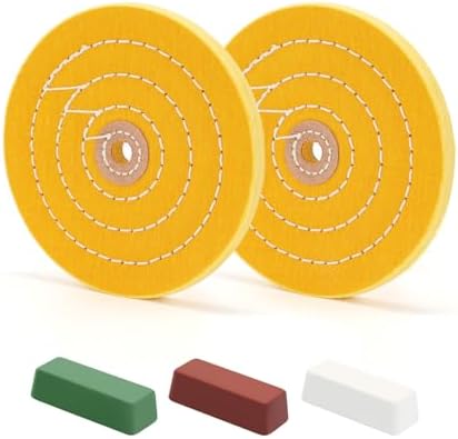 SCOTTCHEN 6inch Buffing Polishing Wheels 1/2" Arbor Hole,2 Pcs Medium (30Ply) for Bench Grinder,with Buffing Polishing Cutting Compound 4 Oz.Kit