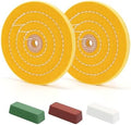 SCOTTCHEN 6inch Buffing Polishing Wheels 1/2" Arbor Hole,2 Pcs Medium (30Ply) for Bench Grinder,with Buffing Polishing Cutting Compound 4 Oz.Kit