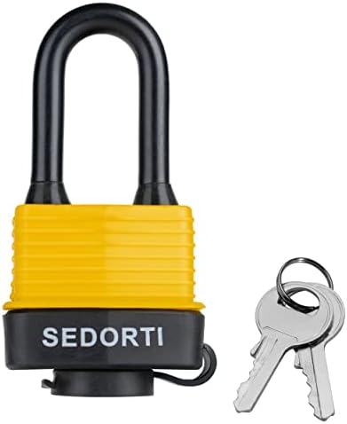 SEDORTI Colored Waterproof Padlocks, Yellow-Covered Laminated Steel Lock, Same Color with Same Key, Keyed Alike Outdoor Locks, Can Be Used as Lockout Tagout Lock, Long Padlocks, Pack of 12