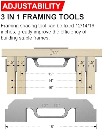 Kolvoii 3-in-1 Framing Tools, 12", 14", 16" On-Center Stud Layout Tool