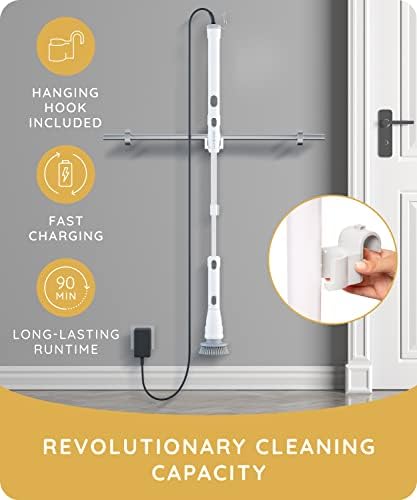 JULY HOME Electric Spin Scrubber with Adjustable Extension Shower Scrubber Brush, Cordless Automatic Power Scrubber for Shower, Cleaner for Tile, Floor, Long Handle & 3 Brush (Packaging May Vary)
