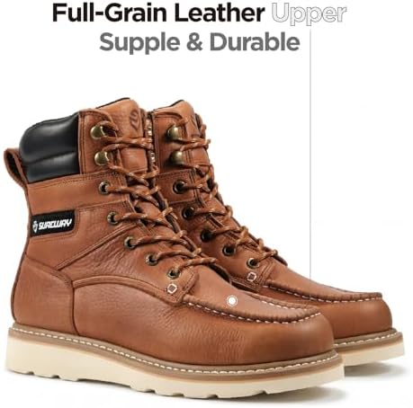SUREWAY Men's 8" Moc Toe Full-Grain Leather Soft Toe Work Boots, EH Rated