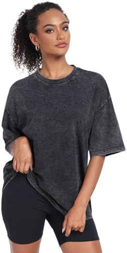 Womens Vintage Oversized T Shirts Acid Washed Baggy Cotton Tee Workout Gym Shirts Boyfriend Short Sleeve Tops