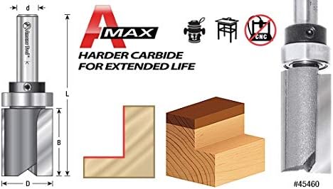 Amana Tool 45368 Carbide Tipped Flush Trim Plunge Template Router Bit 1-1/2 Dia x 1-3/4 Inch x 1/2 Shank with Upper Ball Bearing