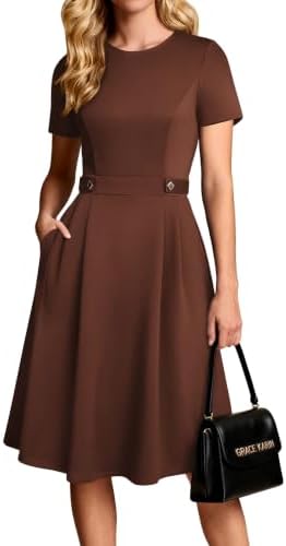GRACE KARIN Women's 2026 Short Sleeve Church Work Midi Dresses with Pockets